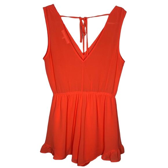 Revolve ASTR The Label Coral Red V-Neck Surplice Romper Small - Picture 4 of 6